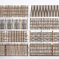 Various Wooden Fence Designs With Woven Patterns And Different Structural Styles 3d model