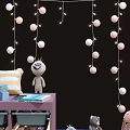 Colorful Animal Dolls with Purple Cabinet Hanging Decorative Balls and Woven Baskets on Blue Carpet