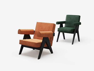 Modern Leisure Chairs With Orange And Green Upholstery And Black Wooden Legs 3d model