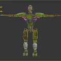 Green And Gray Mechanical Robot With Red Head And Extended Arms