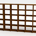 Tech Exhibition Hall Interior Featuring Brown Wooden Bookshelf Multiple Compartments White Background