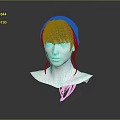 3D Character Head Model With Red Hair And White Facial Features On Gray Background