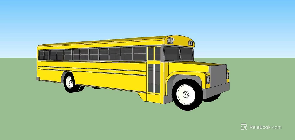 Bright Yellow School Bus With Large Windows And Classic Exterior Design 3d model 