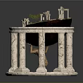 Marble Textured Sculpture Model With Circular Base Pillars And Ancient Temple Structure Lifted By Figure