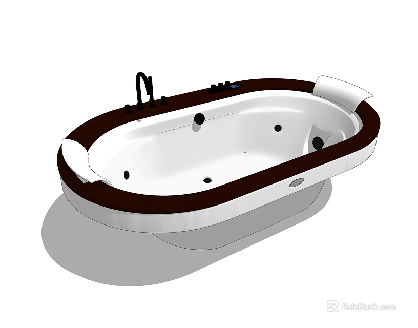 Freestanding Whirlpool Bathtub With White Body Dark Rim And Jets Faucet 3d model 