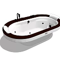 Freestanding Whirlpool Bathtub With White Body Dark Rim And Jets Faucet