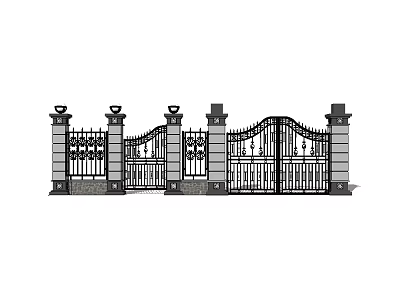 Ornate Wrought Iron Entrance Gate Design With Carved Railings And Pillars 3d model