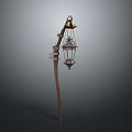 Vintage Wooden Lamp Post With Metal Frame Lantern And Glass Panels