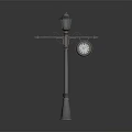 Outdoor Lamp Post Design Featuring Blue Lantern Shade Decorative Crossbar And Round Clock