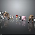 Farm Animal Character Models Including Pig Chicken Sheep Horse Standing On Reflective Surface