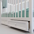 White Baby Crib with Drawers Light Green Mattress Sheets and Hanging Blanket