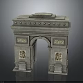 Classical Stone Arc de Triomphe With Arched Doorway Carved Reliefs Top Platform And Base