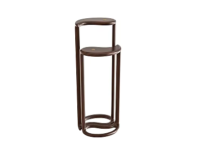 Brown Wooden Plant Stand With Two Tiered Circular Shelves And Modern Design 3d model