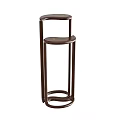 Brown Wooden Plant Stand With Two Tiered Circular Shelves And Modern Design