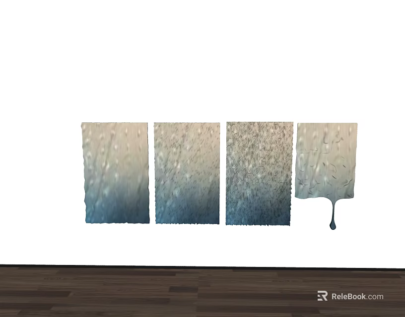 Four Panel Wall Decor With Dripping Texture Hanging On White Wall Above Wooden Floor 3d model 