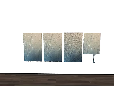 Four Panel Wall Decor With Dripping Texture Hanging On White Wall Above Wooden Floor 3d model