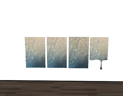 Four Panel Wall Decor With Dripping Texture Hanging On White Wall Above Wooden Floor 3d model