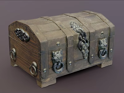 Vintage Wooden Chest With Decorative Metal Hardware And Intricate Carved Details 3d model