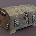 Vintage Wooden Chest With Decorative Metal Hardware And Intricate Carved Details