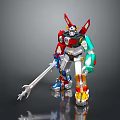 Colorful Robot Action Figure With Red White Green Parts And Skull Design Spear Weapon