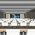 Spacious Modern Meeting Room Interior With Large Screen Well Arranged Seats And Windows