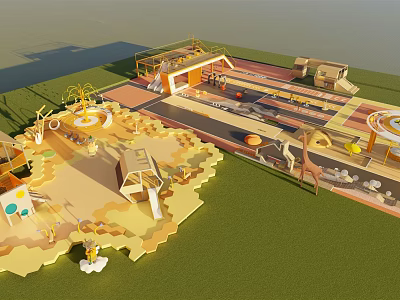 Colorful Children's Play Area With Slides Climbing Structures And Green Grass 3d model