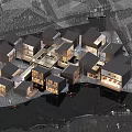 Modern Guesthouse Architecture In Snowy Landscape With Water Pool And Open Field