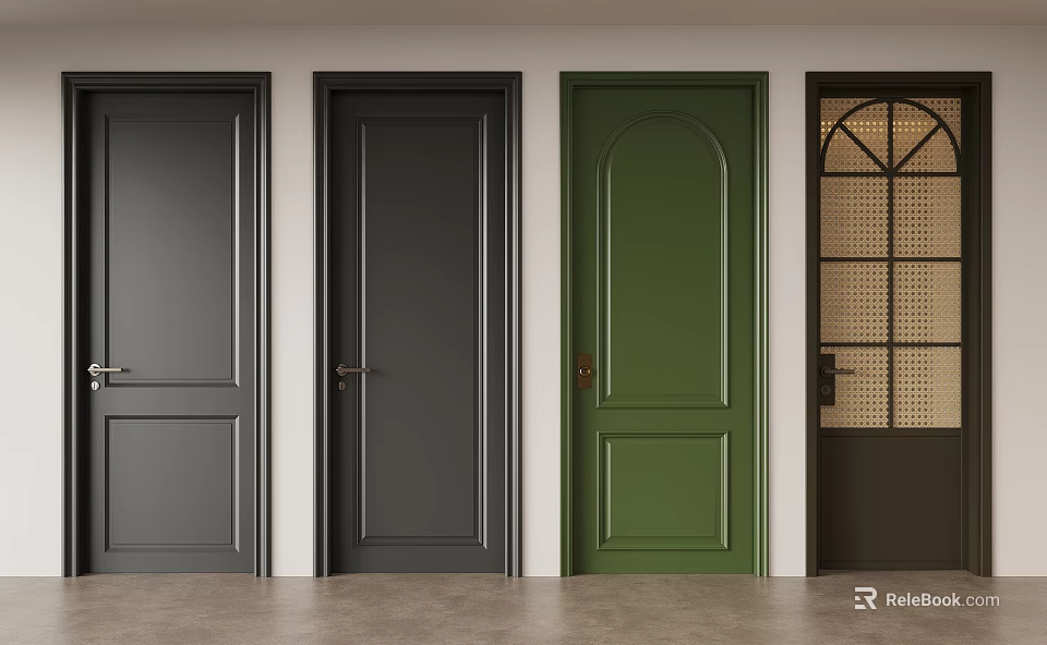 Modern Hinged Doors in Various Colors with Contemporary Design Displayed in a Row 3d model 