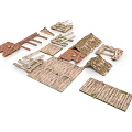 Wooden Building Model Components Including Planks Panels And Rooftop Parts