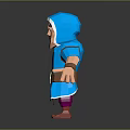 Stylized 3D Man in Blue Outfit with Blue Hat and Yellow Belt Standing Arms Outstretched
