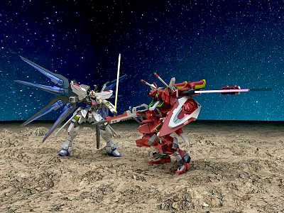 Smart Machines Confronting On Sandy Ground With Starry Sky Background 3d model