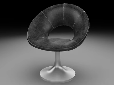 Modern Black Leather Chair With Curved Design And Silver Metal Base 3d model
