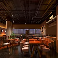 Modern Bar Interior With Warm Lighting Wine Shelves And Brown Chairs