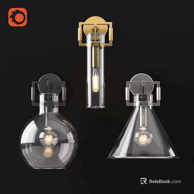 Modern Wall Lamps With Glass Shades Various Shapes And Metal Brackets For Interior Decor 3d model 
