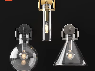 Modern Wall Lamps With Glass Shades Various Shapes And Metal Brackets For Interior Decor 3d model