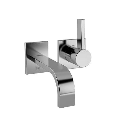 Modern Chrome Wall Mounted Faucet With Curved Spout And Knob Handle 3d model