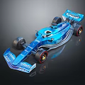Sleek Blue Formula Racing Car With Aerodynamic Body Rear Wing And Sponsor Logos