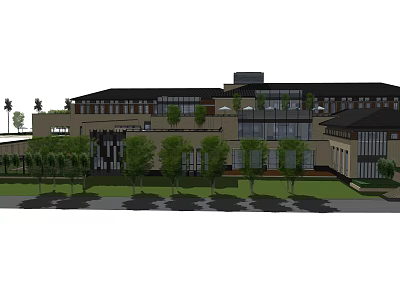 Commercial Complex With Modern Glass Facade Multi Storey Design And Green Landscaping 3d model