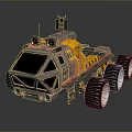 Six Wheeled Utility Vehicle With Large Off Road Tires Powerful Headlights And Roof Mounted Equipment