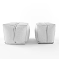Brown And Beige Fabric Stools With Red Cross Straps And Square Shape