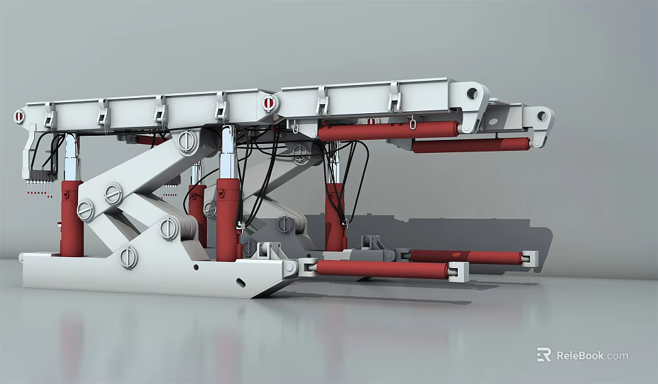 Industrial Equipment Featuring Metal Frame And Red Hydraulic Struts Mechanical Structure 3d model 