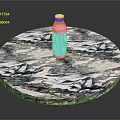 Sculpture Carving Of Silver Bottle On Circular Marble Texture Platform With Colorful Logo