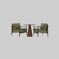 Stylish Table And Chair Set With Two Green Leather Chairs And Wooden Round Table