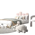 Pink Cloud Shaped Kids Bed With Cozy Blanket Pillows Stuffed Toys Armchair And Rug