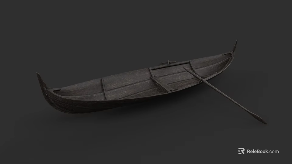 Traditional Handcrafted Wooden Boat with Oar Vintage Planks and Classic Structure 3d model 