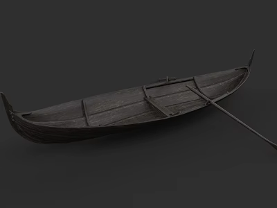 Traditional Handcrafted Wooden Boat with Oar Vintage Planks and Classic Structure 3d model