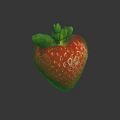Fresh Ripe Red Strawberry with Green Leaves on Black Surface Showing Clear Reflection
