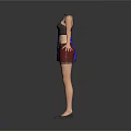 Women's Fashion Clothing Set Including Blue Dress Black Top Brown Studded Skirt And Black Shoes