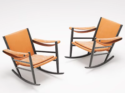 Modern Orange Rocking Leisure Chairs with Black Metal Frame and Padded Seats for Comfort 3d model