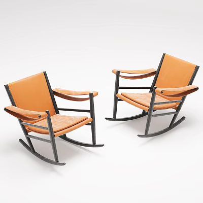 Modern Orange Rocking Leisure Chairs with Black Metal Frame and Padded Seats for Comfort 3d model